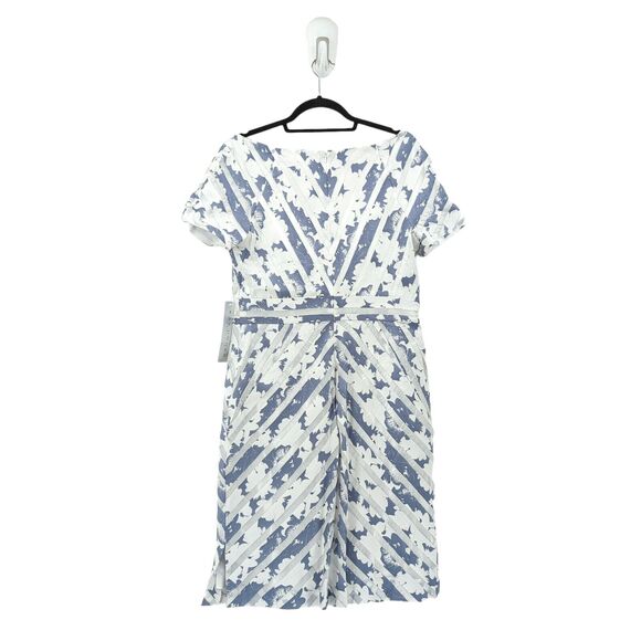 Kay Unger Women 12 Dress Gray White Mitered Stripes Floral Portrait Neckline NEW - Picture 9 of 11